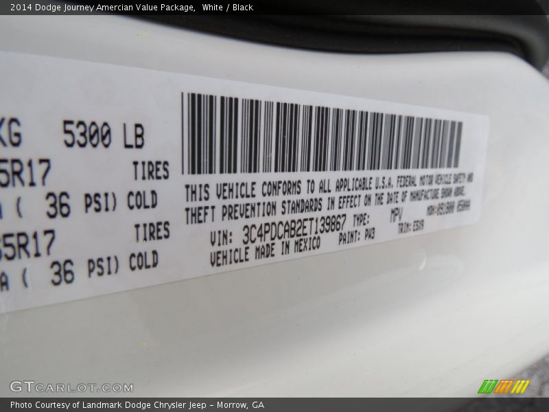White / Black 2014 Dodge Journey Amercian Value Package