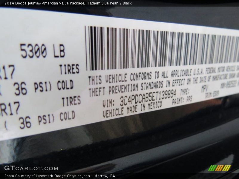 Fathom Blue Pearl / Black 2014 Dodge Journey Amercian Value Package