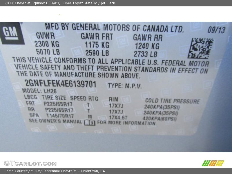 Silver Topaz Metallic / Jet Black 2014 Chevrolet Equinox LT AWD