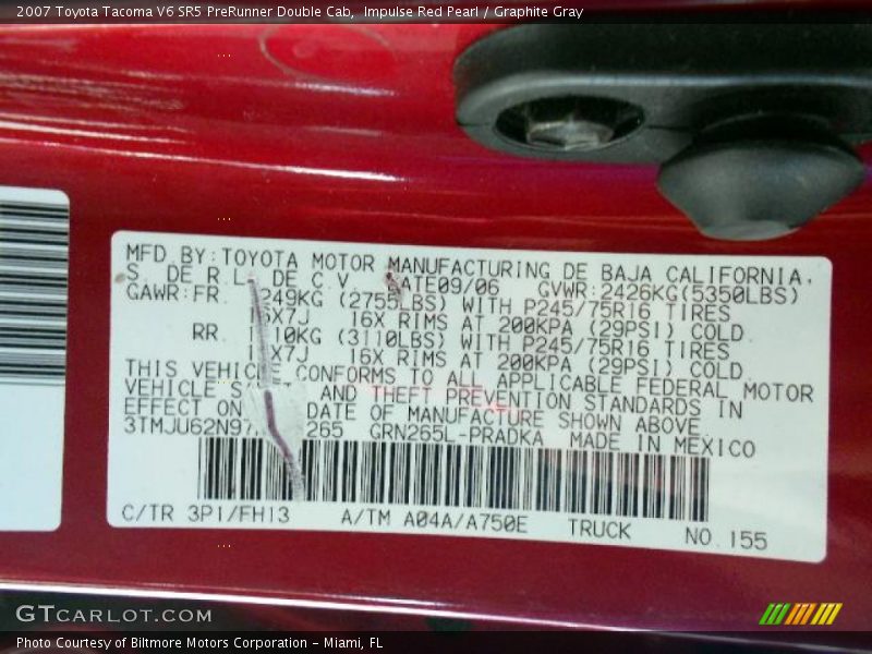 Impulse Red Pearl / Graphite Gray 2007 Toyota Tacoma V6 SR5 PreRunner Double Cab