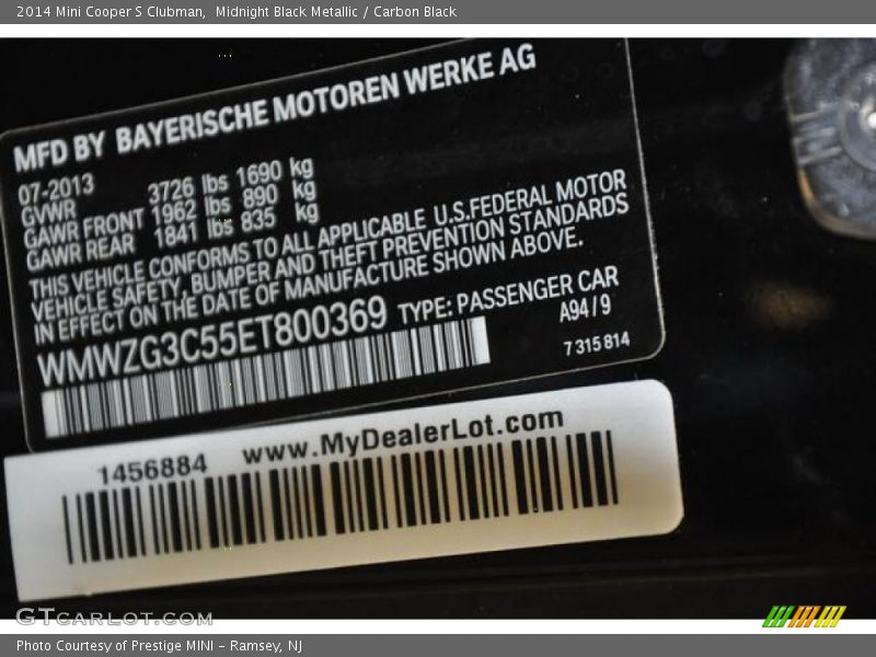 Midnight Black Metallic / Carbon Black 2014 Mini Cooper S Clubman