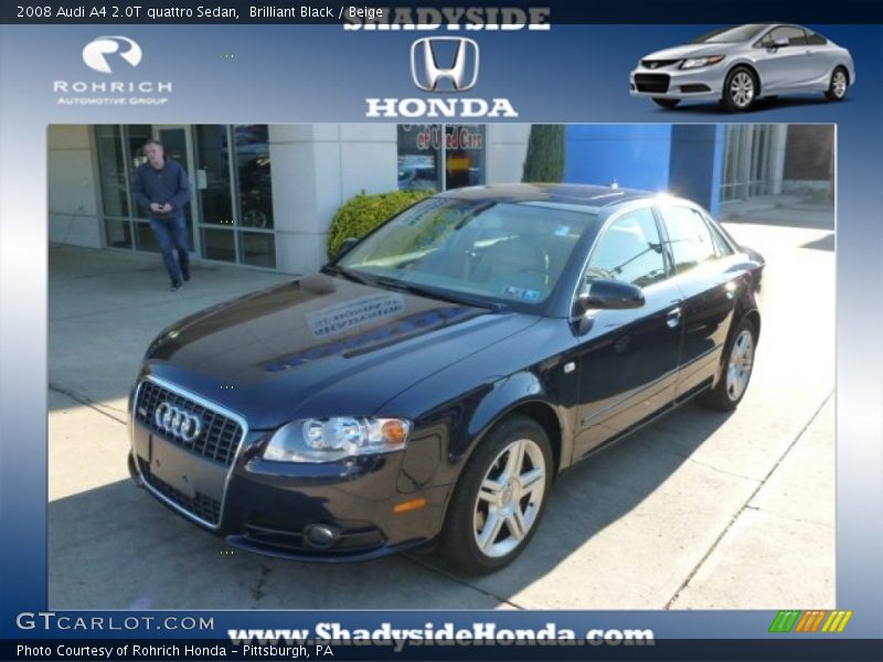Brilliant Black / Beige 2008 Audi A4 2.0T quattro Sedan