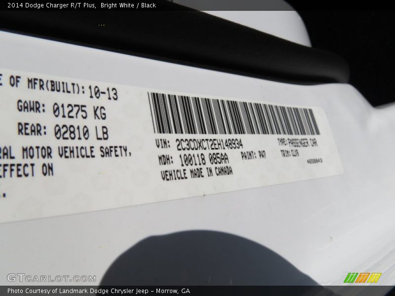 Bright White / Black 2014 Dodge Charger R/T Plus