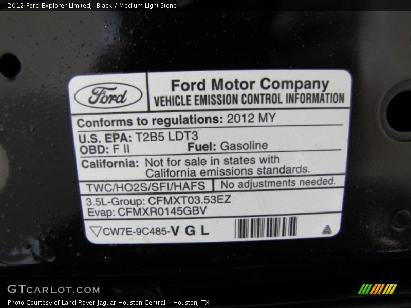 Black / Medium Light Stone 2012 Ford Explorer Limited
