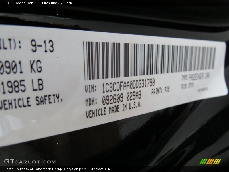 Pitch Black / Black 2013 Dodge Dart SE