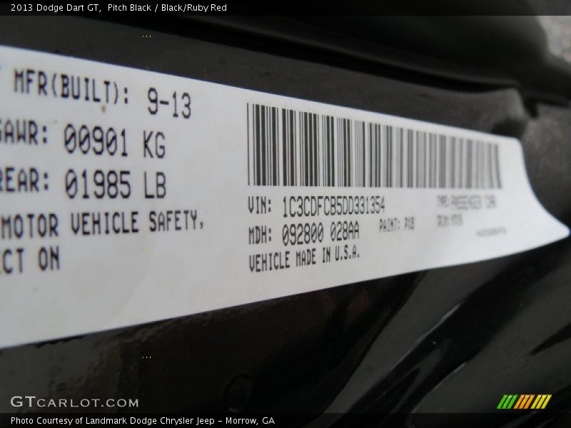 Pitch Black / Black/Ruby Red 2013 Dodge Dart GT