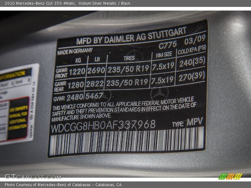 Iridium Silver Metallic / Black 2010 Mercedes-Benz GLK 350 4Matic