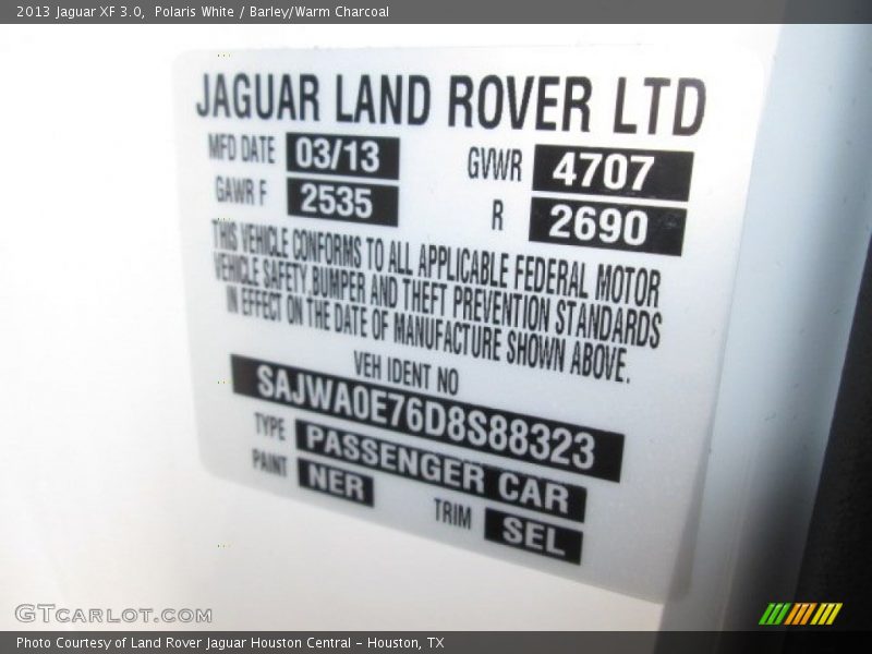 Polaris White / Barley/Warm Charcoal 2013 Jaguar XF 3.0