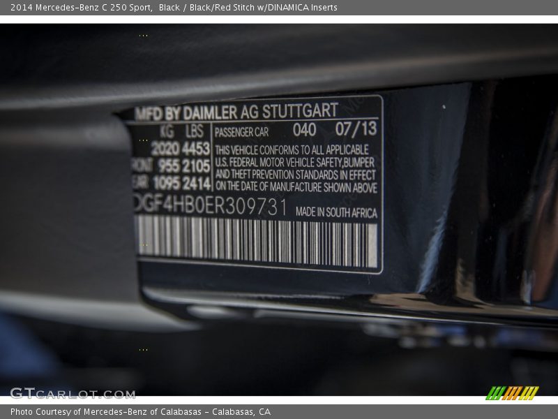 Black / Black/Red Stitch w/DINAMICA Inserts 2014 Mercedes-Benz C 250 Sport