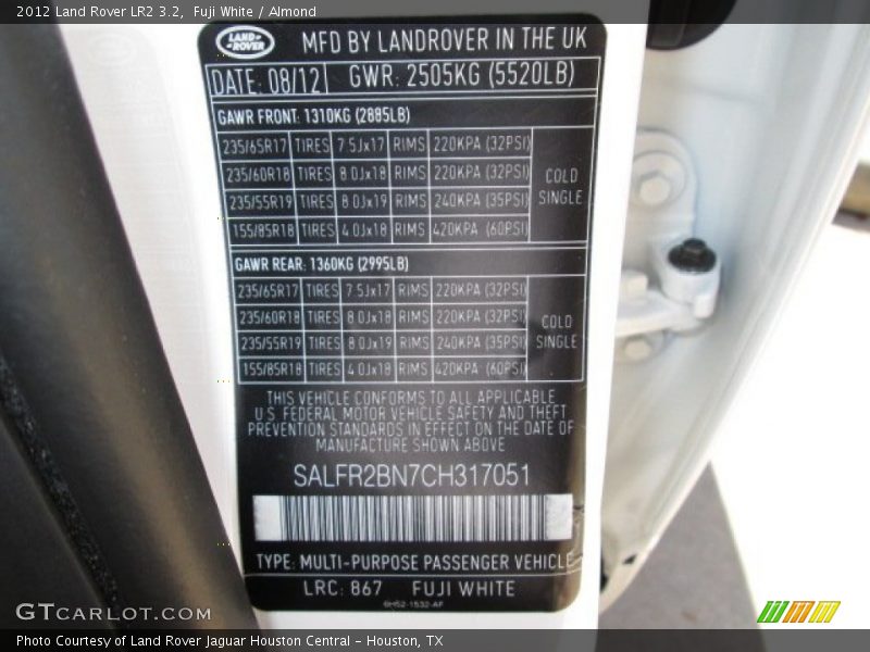2012 LR2 3.2 Fuji White Color Code 867