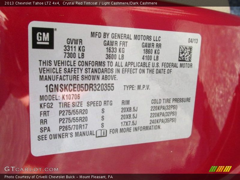 Crystal Red Tintcoat / Light Cashmere/Dark Cashmere 2013 Chevrolet Tahoe LTZ 4x4