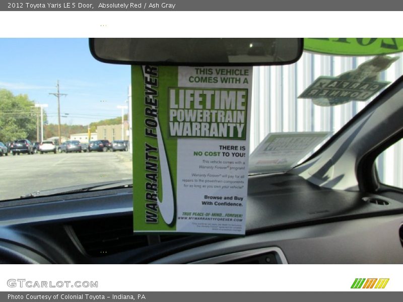 Absolutely Red / Ash Gray 2012 Toyota Yaris LE 5 Door