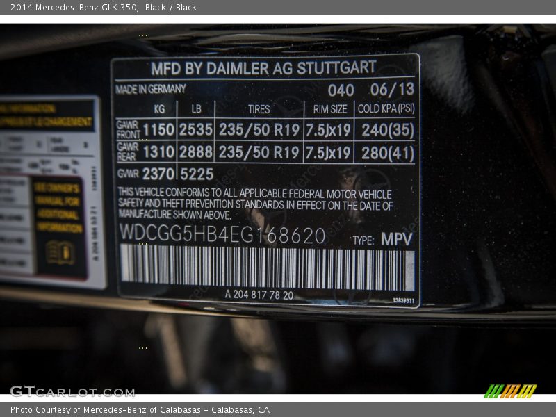 Black / Black 2014 Mercedes-Benz GLK 350