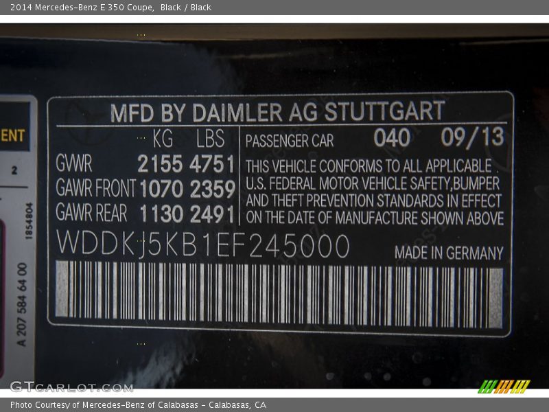 Black / Black 2014 Mercedes-Benz E 350 Coupe