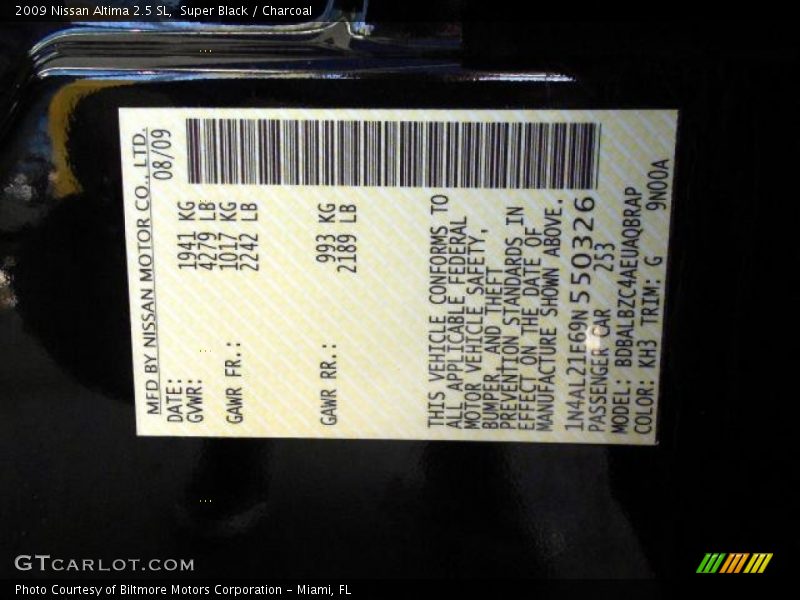 Super Black / Charcoal 2009 Nissan Altima 2.5 SL