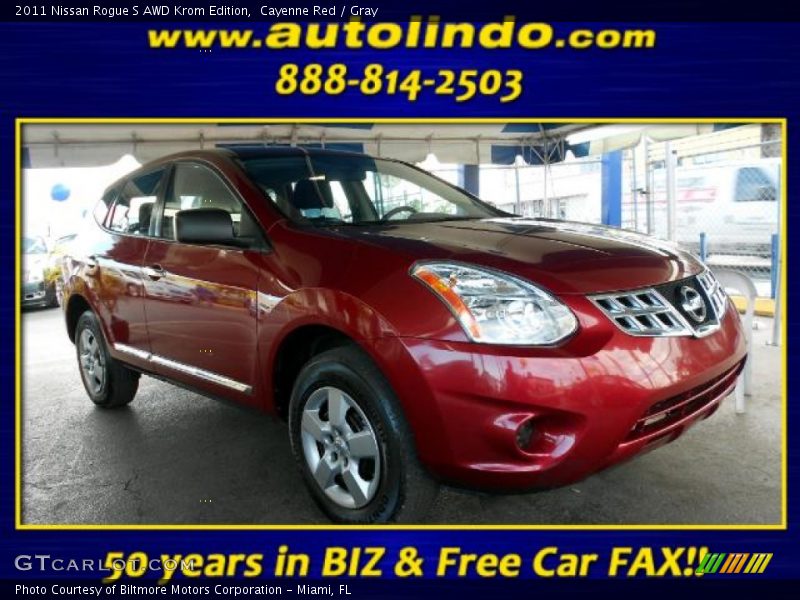 Cayenne Red / Gray 2011 Nissan Rogue S AWD Krom Edition