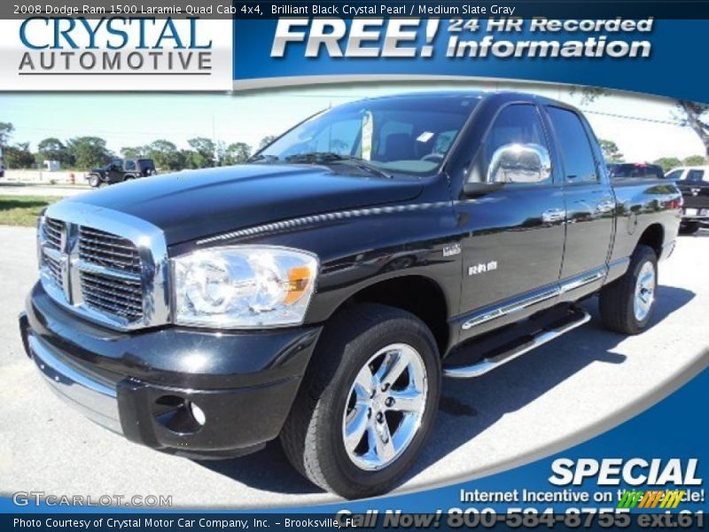Brilliant Black Crystal Pearl / Medium Slate Gray 2008 Dodge Ram 1500 Laramie Quad Cab 4x4