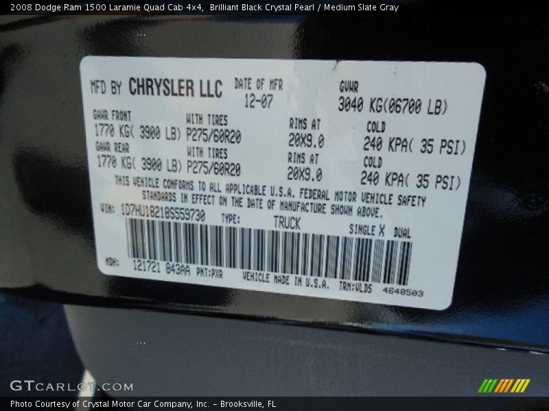 Brilliant Black Crystal Pearl / Medium Slate Gray 2008 Dodge Ram 1500 Laramie Quad Cab 4x4