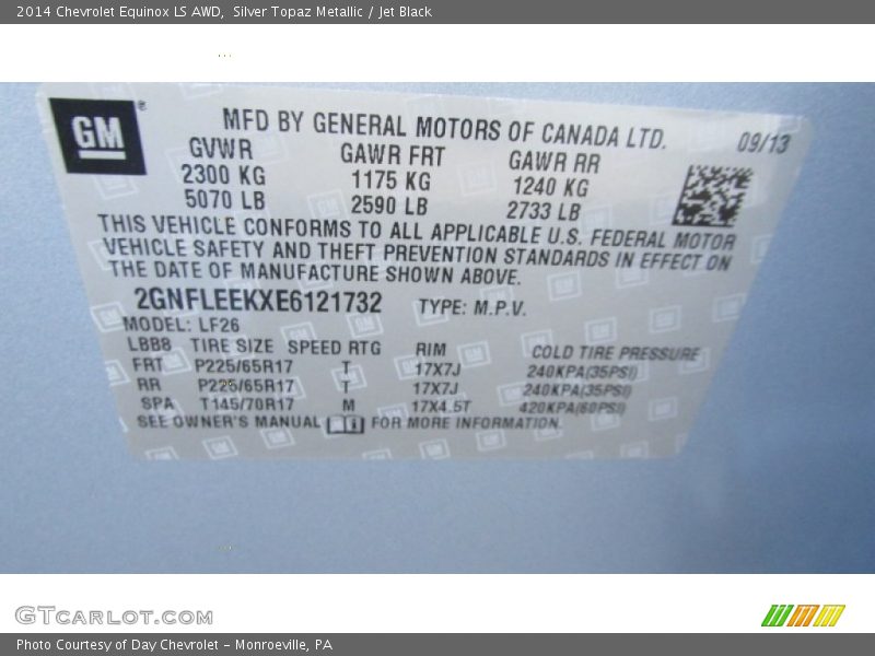 Silver Topaz Metallic / Jet Black 2014 Chevrolet Equinox LS AWD