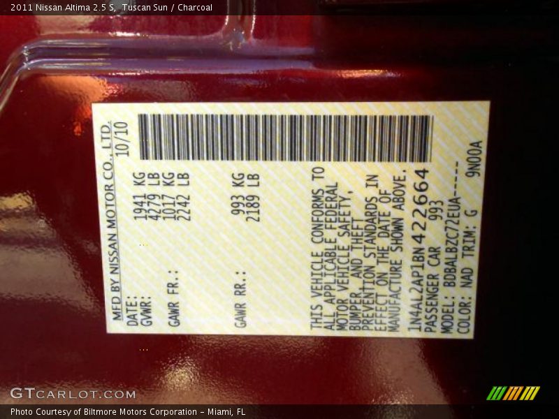 Tuscan Sun / Charcoal 2011 Nissan Altima 2.5 S
