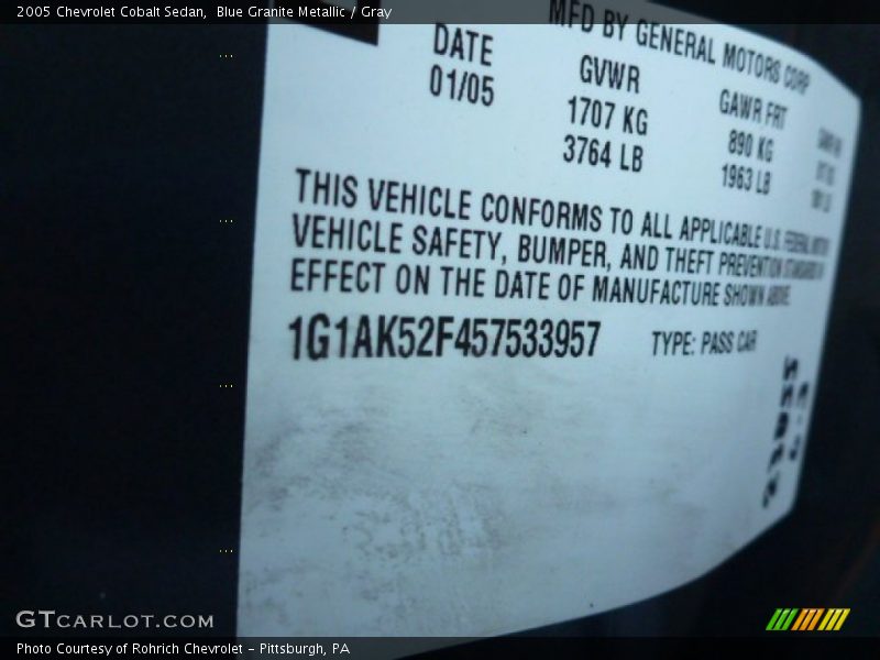Blue Granite Metallic / Gray 2005 Chevrolet Cobalt Sedan