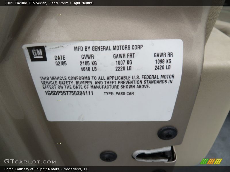 Info Tag of 2005 CTS Sedan