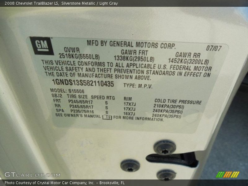 Silverstone Metallic / Light Gray 2008 Chevrolet TrailBlazer LS
