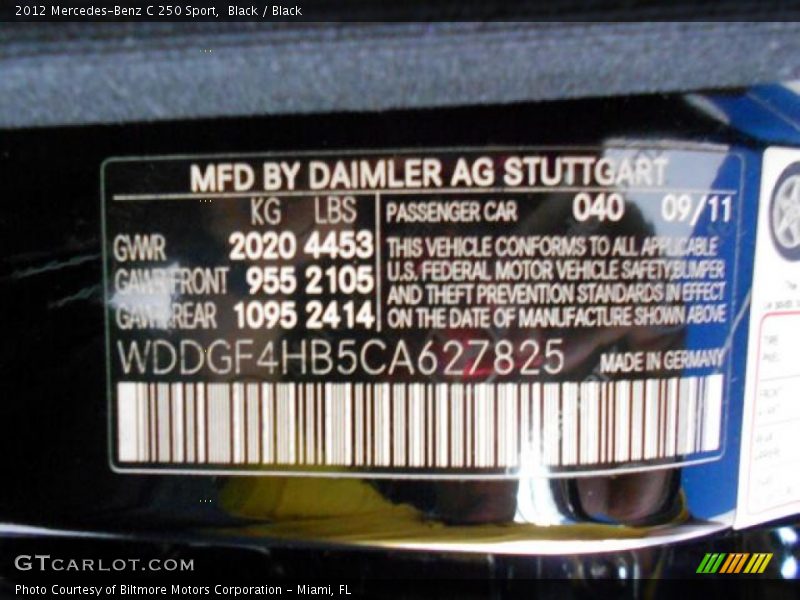 Black / Black 2012 Mercedes-Benz C 250 Sport