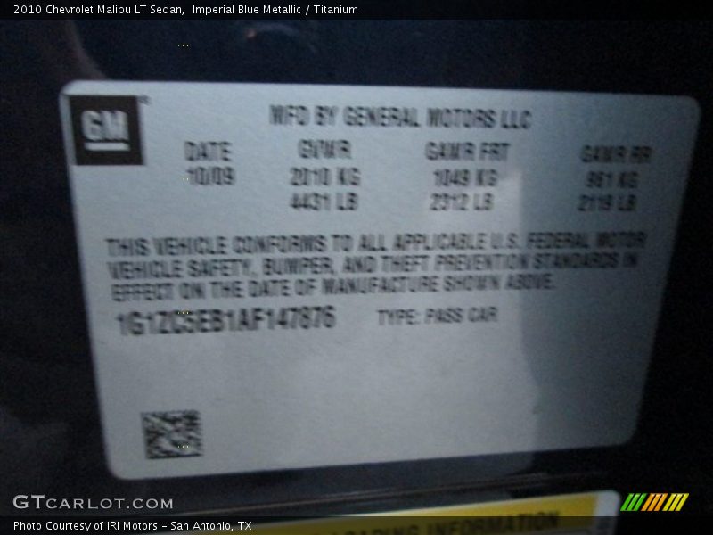 Imperial Blue Metallic / Titanium 2010 Chevrolet Malibu LT Sedan