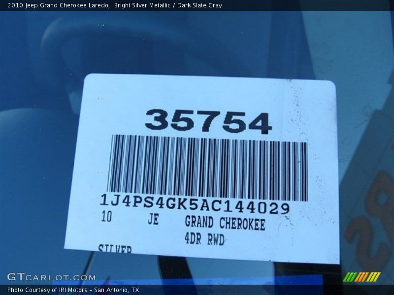 Bright Silver Metallic / Dark Slate Gray 2010 Jeep Grand Cherokee Laredo