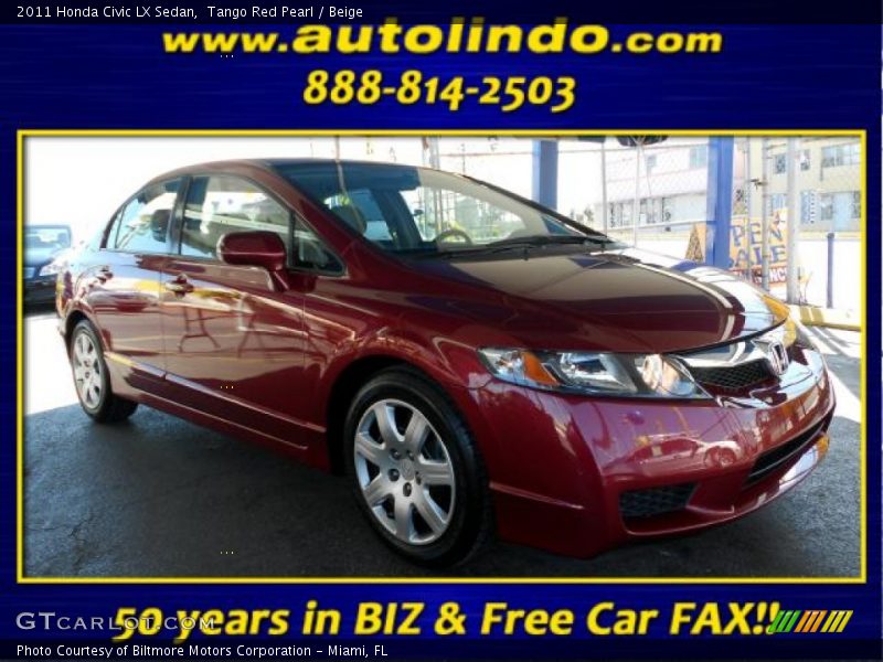 Tango Red Pearl / Beige 2011 Honda Civic LX Sedan