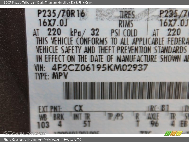 Dark Titanium Metallic / Dark Flint Gray 2005 Mazda Tribute s