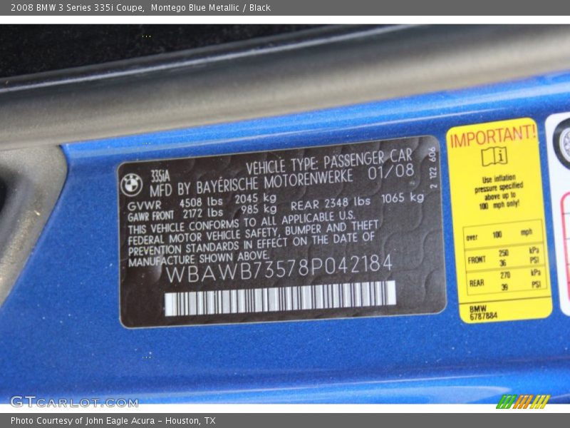 Montego Blue Metallic / Black 2008 BMW 3 Series 335i Coupe
