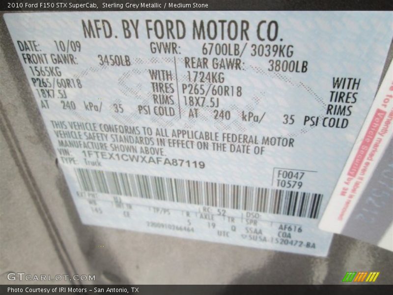 Sterling Grey Metallic / Medium Stone 2010 Ford F150 STX SuperCab