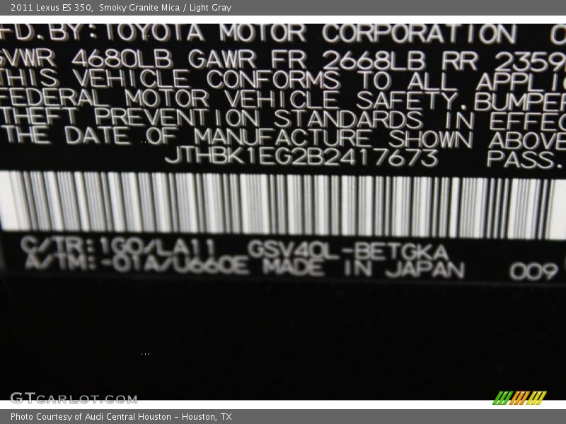 Smoky Granite Mica / Light Gray 2011 Lexus ES 350