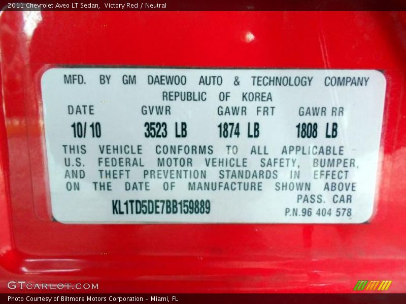 Victory Red / Neutral 2011 Chevrolet Aveo LT Sedan