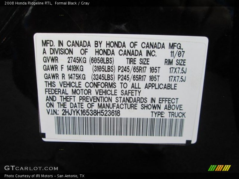 Formal Black / Gray 2008 Honda Ridgeline RTL