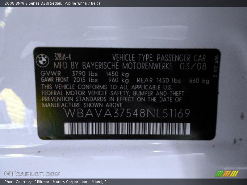 Alpine White / Beige 2008 BMW 3 Series 328i Sedan