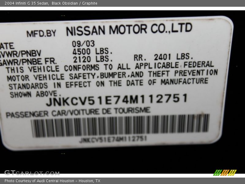 Black Obsidian / Graphite 2004 Infiniti G 35 Sedan