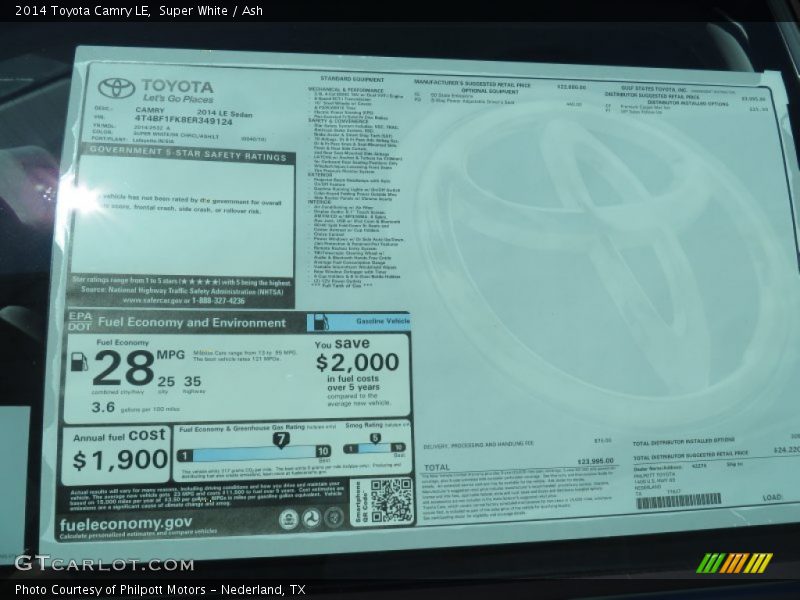Super White / Ash 2014 Toyota Camry LE