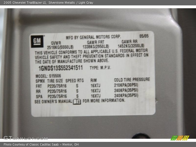 Silverstone Metallic / Light Gray 2005 Chevrolet TrailBlazer LS