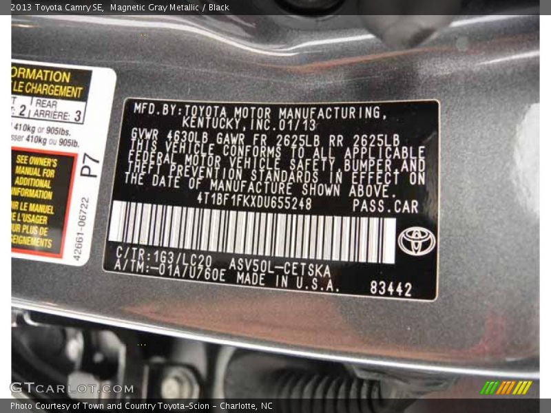 Magnetic Gray Metallic / Black 2013 Toyota Camry SE