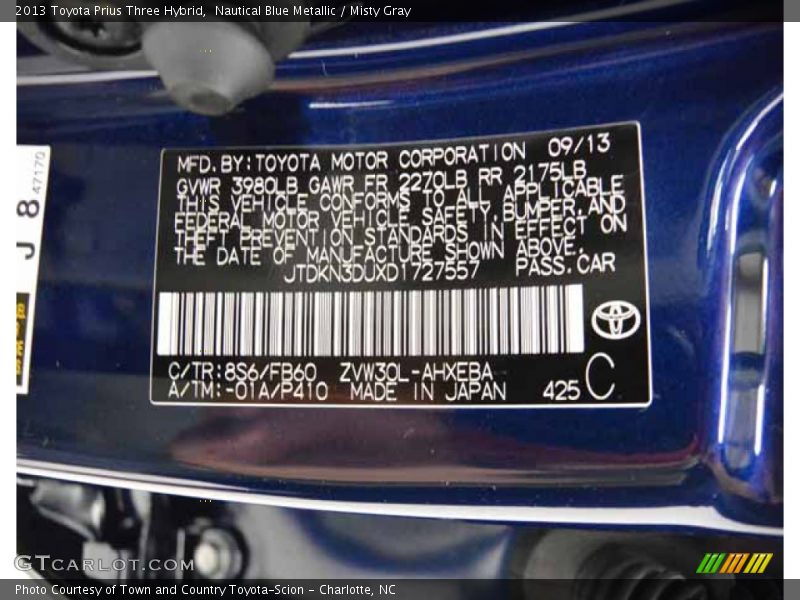 Nautical Blue Metallic / Misty Gray 2013 Toyota Prius Three Hybrid