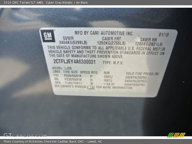 Cyber Gray Metallic / Jet Black 2010 GMC Terrain SLT AWD