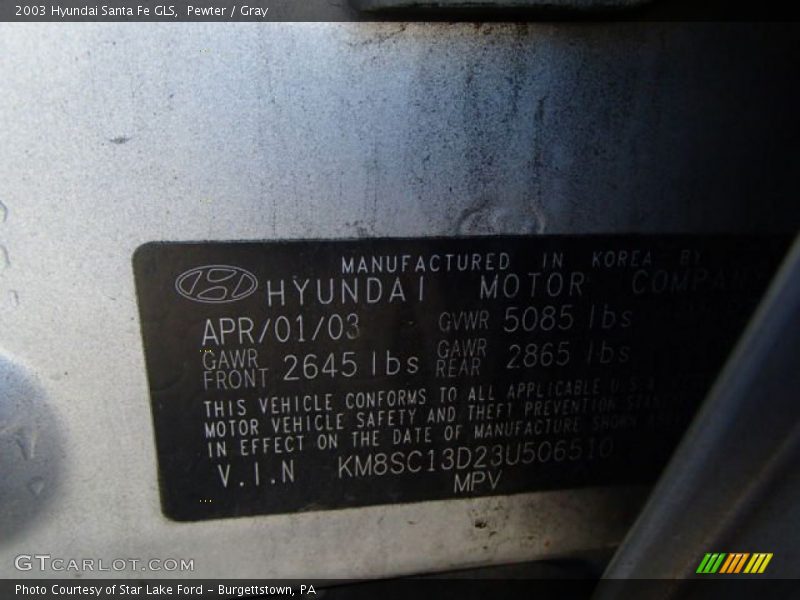 Pewter / Gray 2003 Hyundai Santa Fe GLS