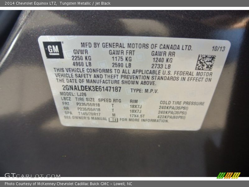 Tungsten Metallic / Jet Black 2014 Chevrolet Equinox LTZ