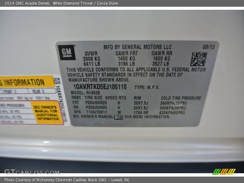 White Diamond Tricoat / Cocoa Dune 2014 GMC Acadia Denali
