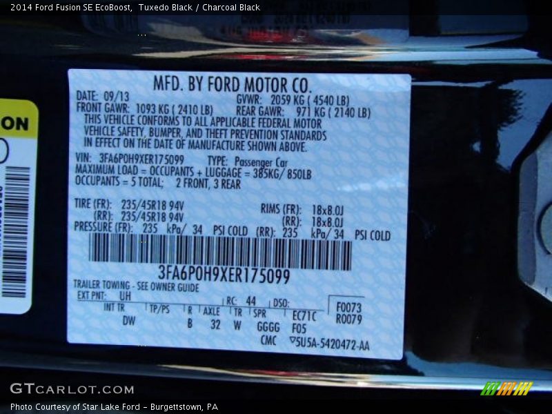 Tuxedo Black / Charcoal Black 2014 Ford Fusion SE EcoBoost