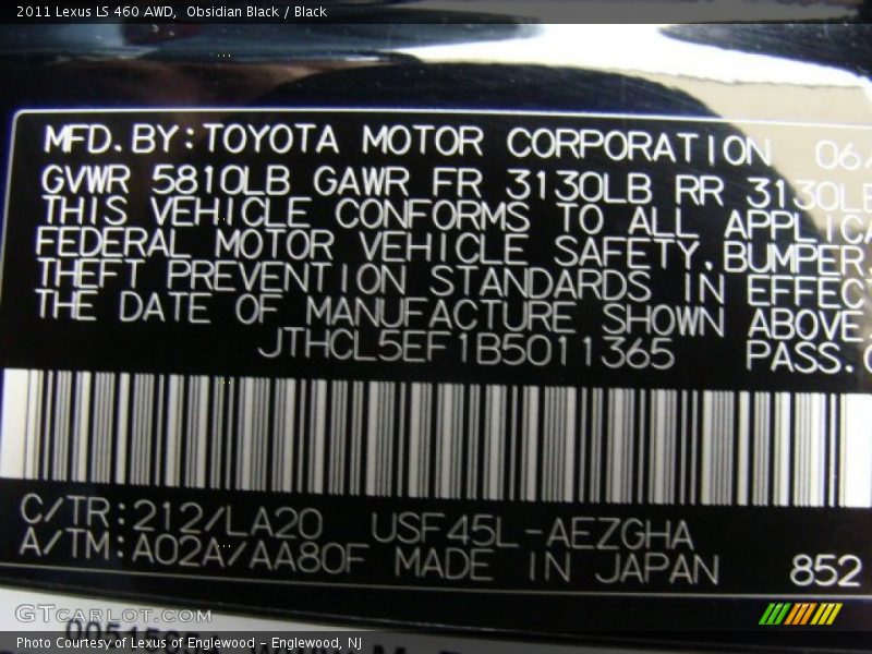 Obsidian Black / Black 2011 Lexus LS 460 AWD