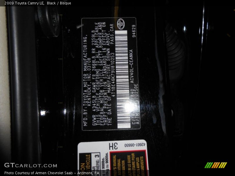 Black / Bisque 2009 Toyota Camry LE